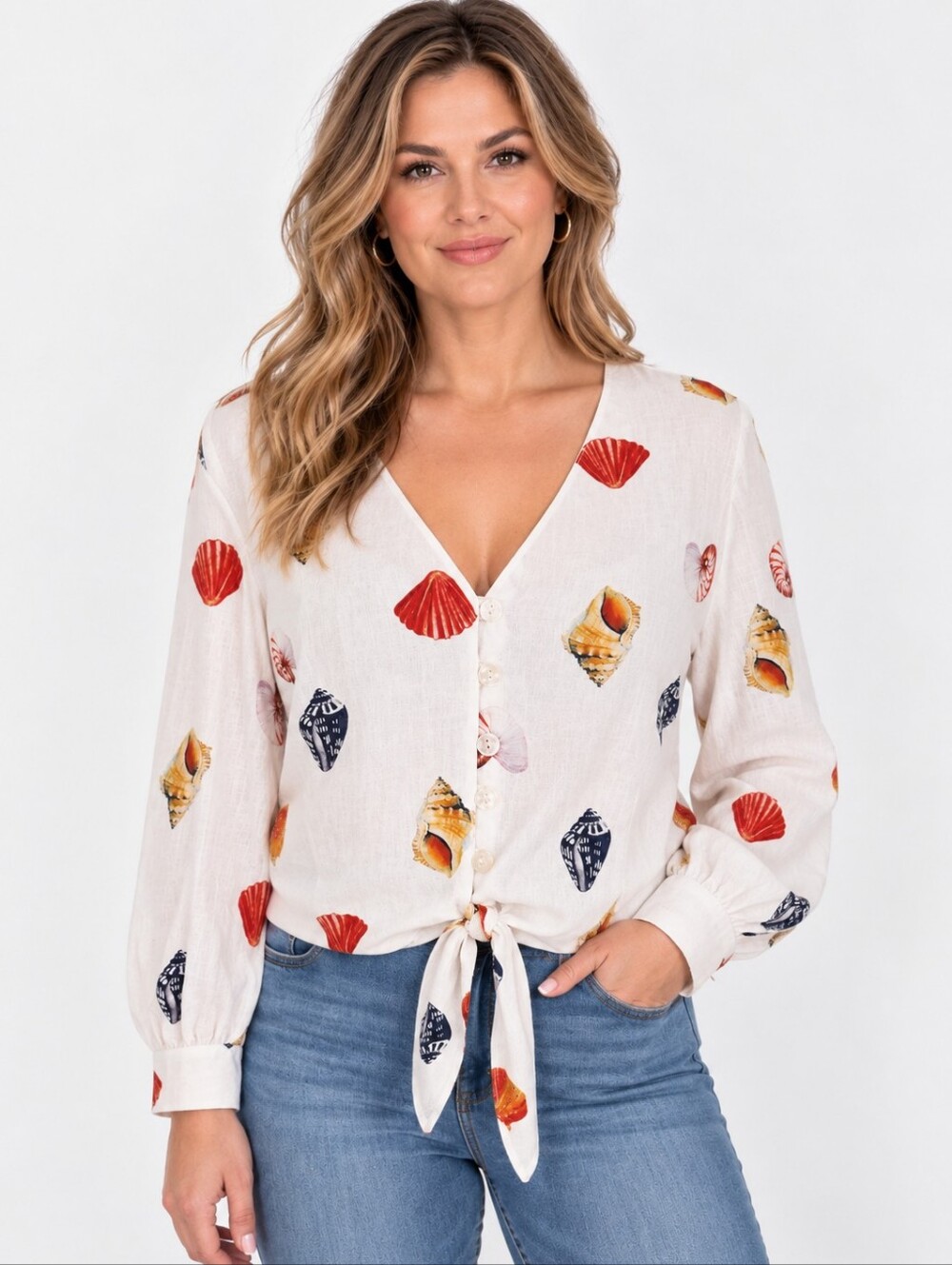 Joie Seashell Blouse Women 12 NWT Linen Blend Coastal Beach Tie Front Top